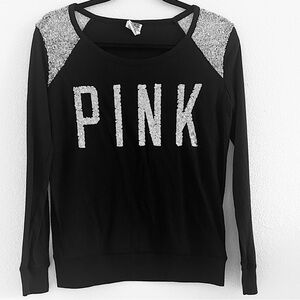Victoria’s Secret PINK Crewneck Pullover Sweater Sequin Silver Black